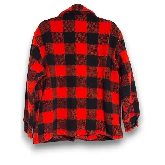 Vintage Red and Black Buffalo Plaid Wool Blend Zip Up Jacket Heavyweight Unisex - Picture 7 of 9